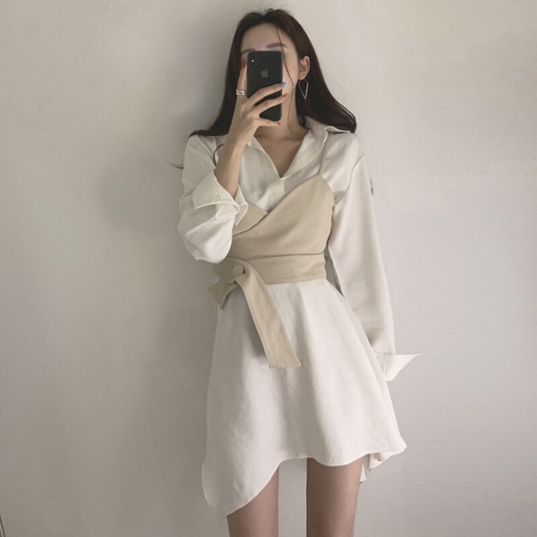 Summer Women's Shirt Dress Empire Sashes Patchwork A-line button Turn-down Collar Mini Shirt Dress Sexy Female Dress Women PL051 4 Summer season Girls's Shirt Gown Empire Sashes Patchwork