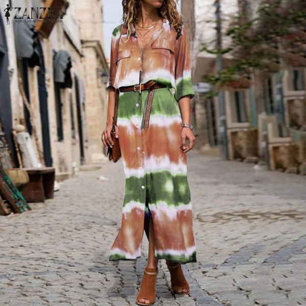 ZANZEA Ladies Lengthy Sleeve Gown Neck Shirt