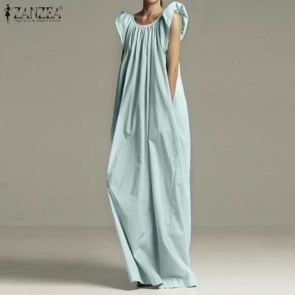 Women Ruffles Sleeveless Dress Sundress ZANZEA 2020 Summer Dress Long Maxi Vestidos Solid Cotton Pockets Long Shirts Kaftan 7 2 Sundress ZANZEA Summer season Gown Lengthy