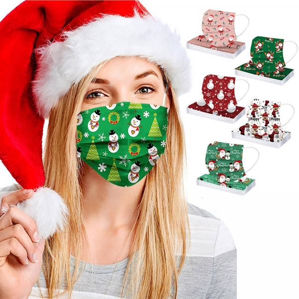 50PC mixed color masks christmas face mask adult disposable mask unisex printing adult three-layer mask mascarillas 50* 50PC combined shade masks christmas face mask