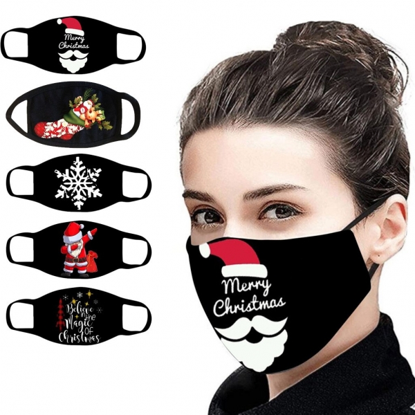5PCS Adult Christmas Face Mask For Protection Breathable Soft Skin-Friendly Reusable Cotton Mouth Cover Outdoor Cycling Mask New Christmas Face Masks For Safety Breathable Smooth Pores