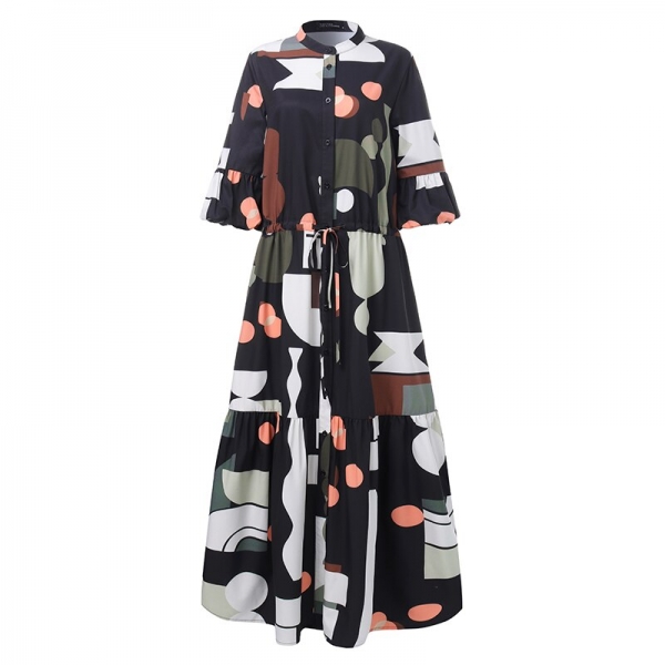 ZANZEA Summer Fashion Printed Party Shirt Dress Short Flare Sleeve Sundress Women Casual Lace-Up Bohemian Long Vestidos Female 3 Summer season Style Printed Occasion Shirt Gown Quick Flare