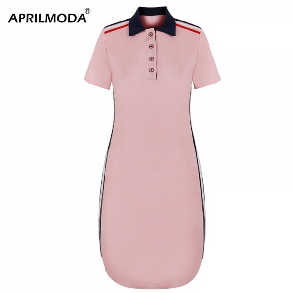 Fashion Brand Women Polo Dress T Shirt Short Sleeve Summer Elegant Patchwork Female Pink Dark Red Casual Plus Size 6XL Vestidos 1 Women's Elegant Polo Dress - The Perfect Blend of Fashion and Comfort