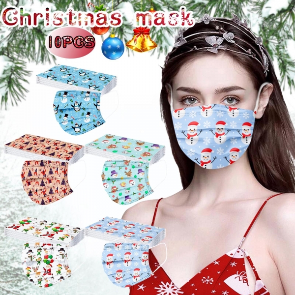 10pc Christmas face Mask Adults Unisex Disposable three-layer Nonwove Mascarillas High Quality Masks elastic Earloop Mascherine 10pc Christmas face Masks Adults Unisex Disposable
