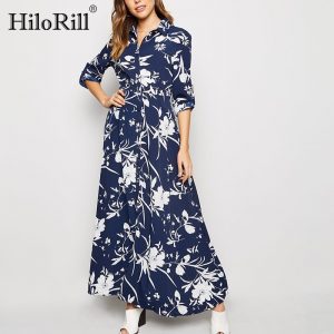 Floral Print Lengthy Ladies Gown Classic Buttons Shirt