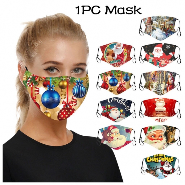 Adult Christmas Face Mask Washable Reusable Mouth-macks Adjustable Dust-Proof Protective Mask Cotton Mouth Cover mascarilla Grownup Christmas Face Masks Washable