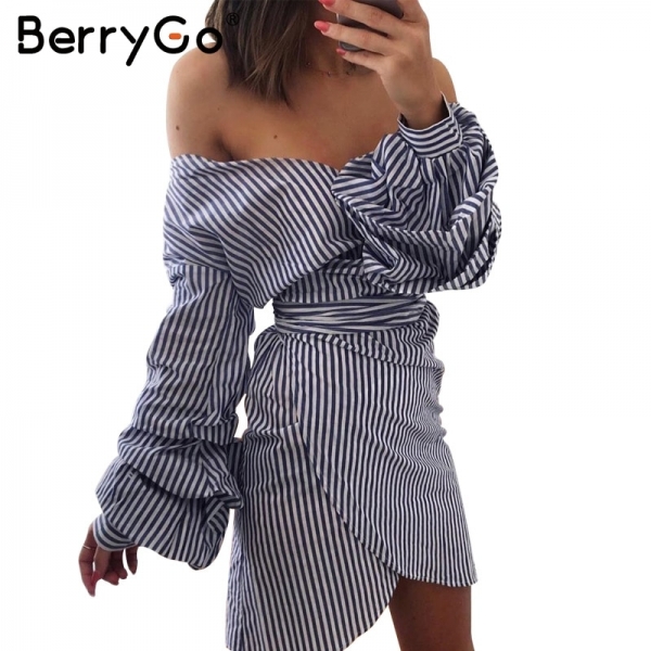 BerryGo Deep v neck long sleeve women dress shirt Sexy off shoulder bow tie plaid dress Stripe short vestidos summer wrap dress 1 Deep v neck lengthy sleeve ladies costume shirt Attractive