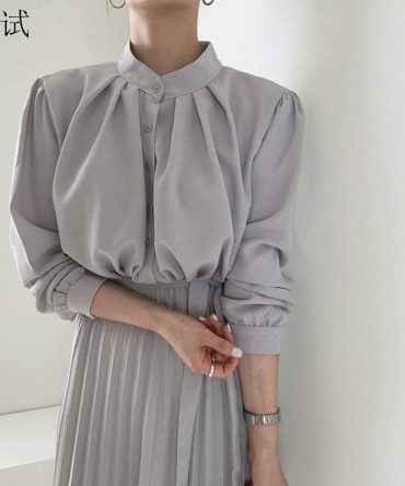 Lengthy Sleeve Workplace Shirt Pleated Elegant