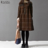 Winter Gown ZANZEA Trend Plaid Girls Lengthy Sleeve Cotton Linen