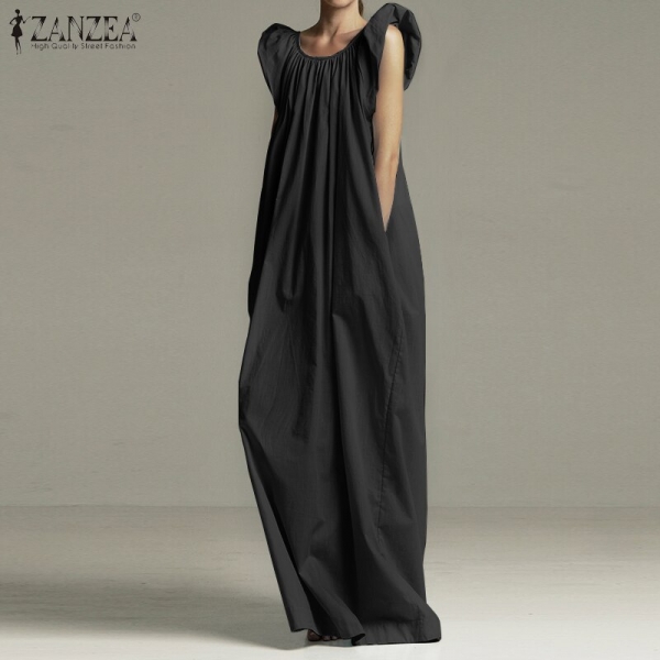 Women Ruffles Sleeveless Dress Sundress ZANZEA 2020 Summer Dress Long Maxi Vestidos Solid Cotton Pockets Long Shirts Kaftan 7 Sundress ZANZEA Summer season Gown Lengthy