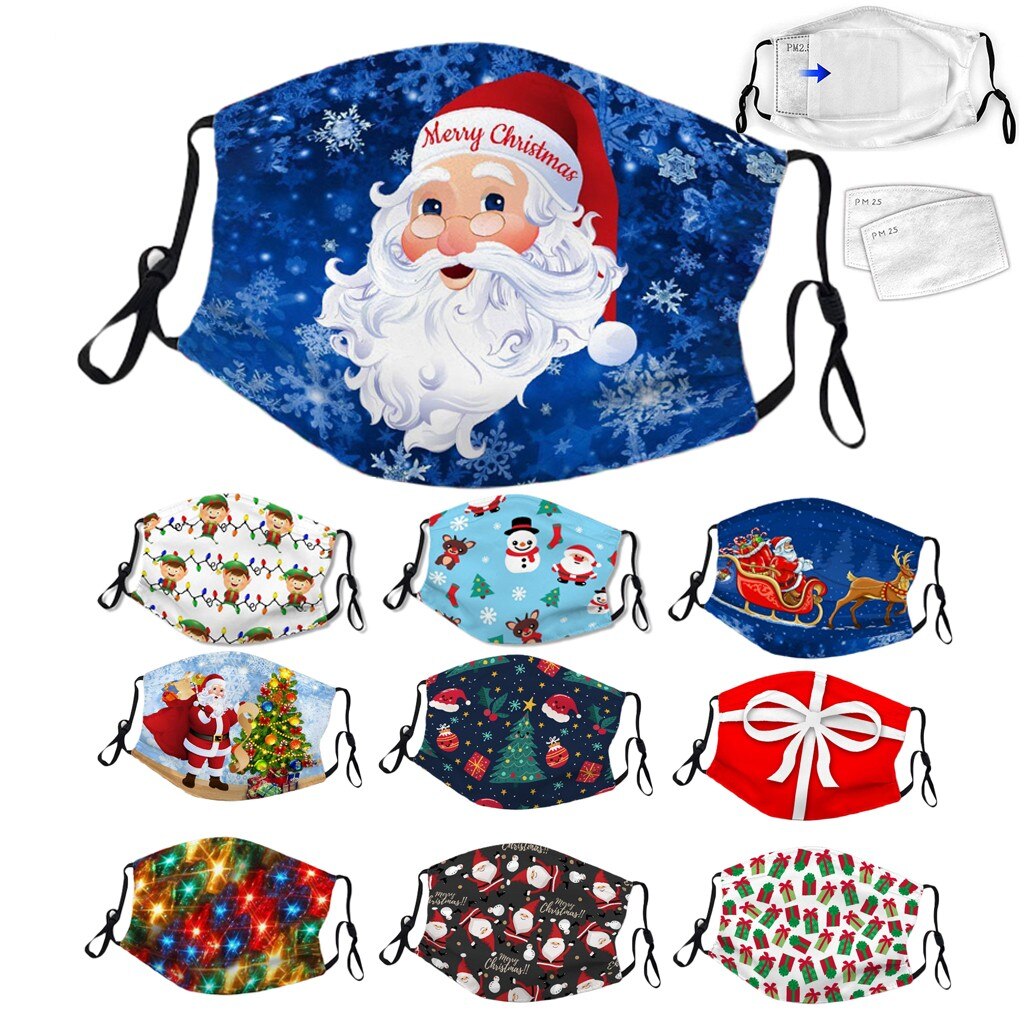 Face Masks Grownup Christmas Print Adjustable Washable
