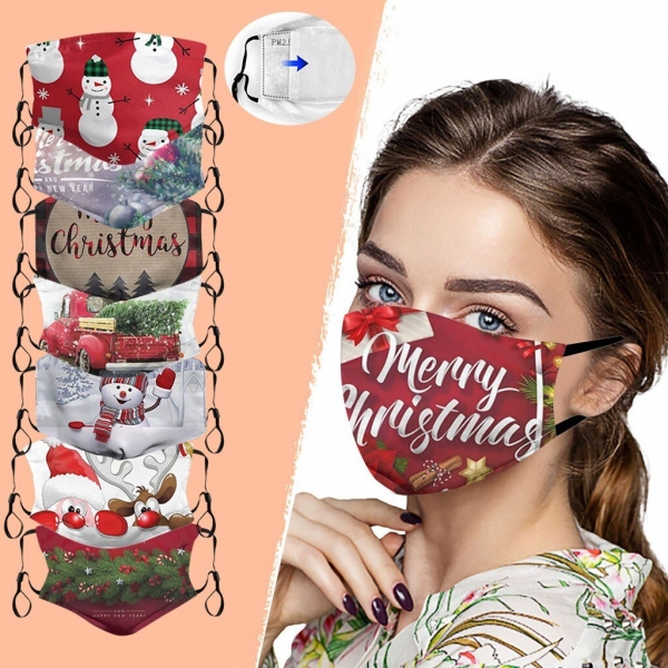 1Mask + 2Filters Christmas Face Mask Washable Proof Portcet Face Mouth Cover Outdoor Home With Adjustable Ear Rope Mask 1Mask + 2Filters Christmas Face Masks