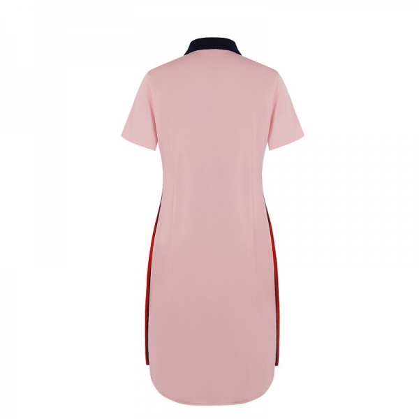 Fashion Brand Women Polo Dress T Shirt Short Sleeve Summer Elegant Patchwork Female Pink Dark Red Casual Plus Size 6XL Vestidos 2 Women's Elegant Polo Dress - The Perfect Blend of Fashion and Comfort