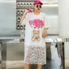Loose Ladies Cartoon Dress with Beading - Black and White