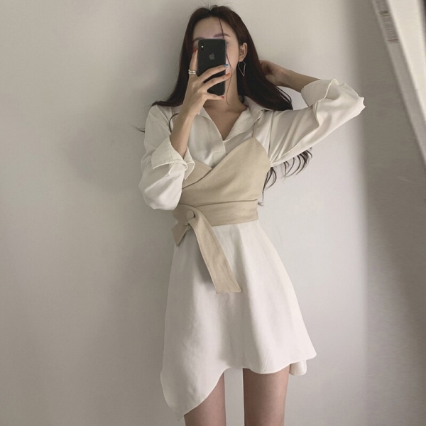 Summer Women's Shirt Dress Empire Sashes Patchwork A-line button Turn-down Collar Mini Shirt Dress Sexy Female Dress Women PL051 Summer season Girls's Shirt Gown Empire Sashes Patchwork