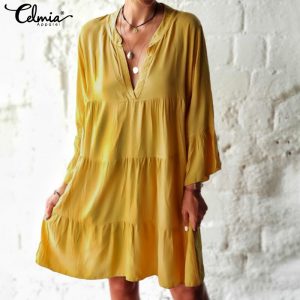 Celmia Bohemian Girls Horny Mini Sundress 5XL