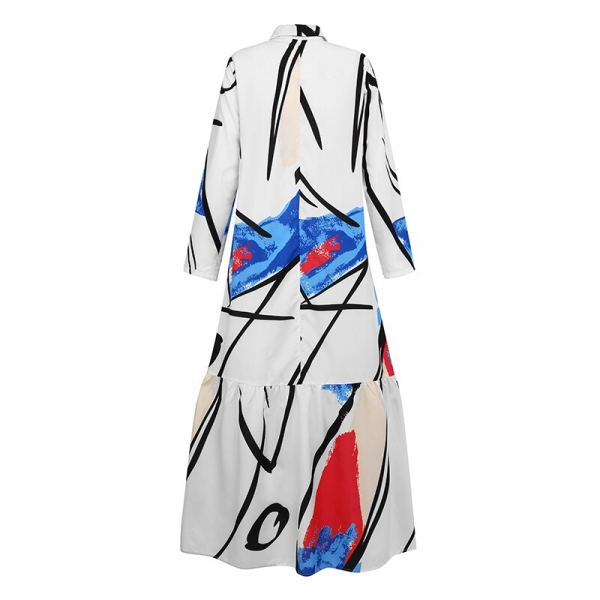 Ladies Graffiti Printed Gown Kaftan Lapel Shirt