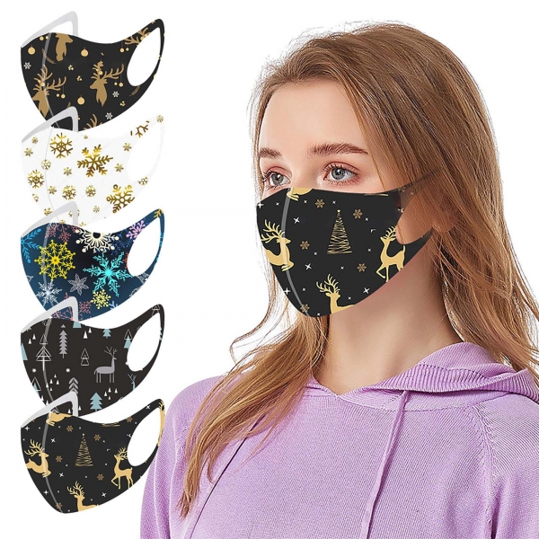 Adult Christmas Face Mask Snow Elk Print Washable Mouth Cotton Mask For Protection Reusable Santa Earloop Mouth Caps mascarillas Grownup Christmas Face Masks Snow Elk