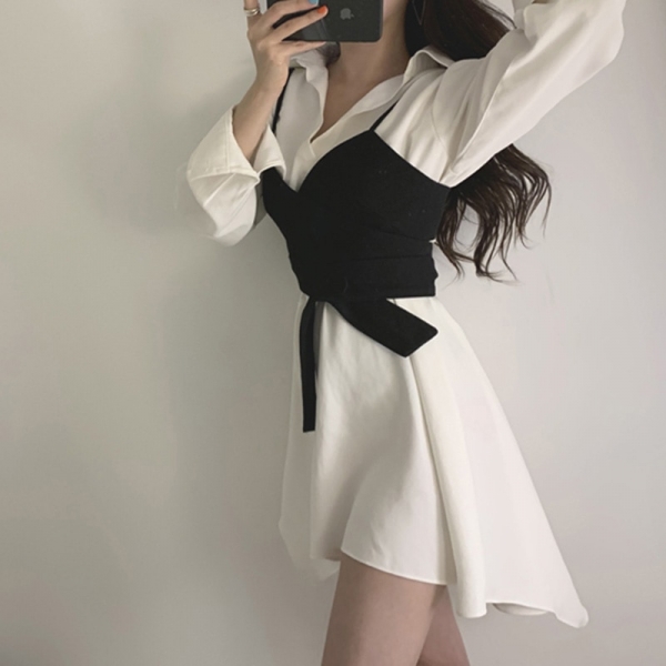 Summer Women's Shirt Dress Empire Sashes Patchwork A-line button Turn-down Collar Mini Shirt Dress Sexy Female Dress Women PL051 2 Summer season Girls's Shirt Gown Empire Sashes Patchwork