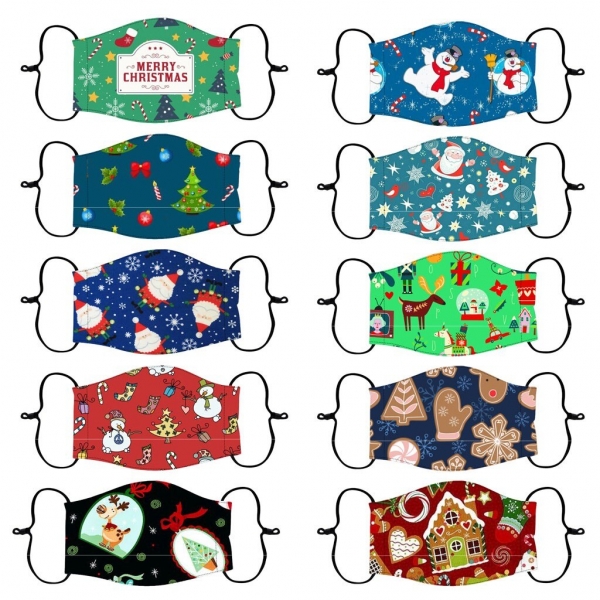 10PC Christmas Face Masks Children Kids Christmas Print Mask Washable Reusable Protective Dust Masks Mascarillas маска для лица 1 10PC Christmas Face Masks Kids Youngsters