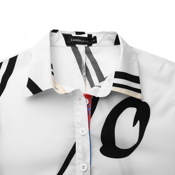 Ladies Graffiti Printed Gown Kaftan Lapel Shirt