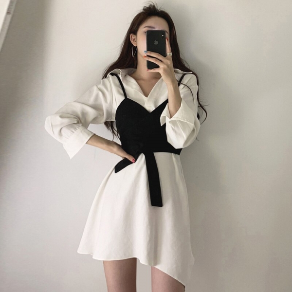 Summer Women's Shirt Dress Empire Sashes Patchwork A-line button Turn-down Collar Mini Shirt Dress Sexy Female Dress Women PL051 3 Summer season Girls's Shirt Gown Empire Sashes Patchwork
