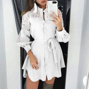 Ladies Elegant Flip-Down Collar Shirt Costume