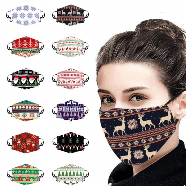 Unisex Christmas Face Mask Windbreak Mouth Cover Outdoor Riding Quick-drying deer print Fabric face Reusable mask mascarillas 1 Christmas Face Masks Reusable