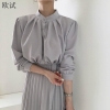 Lengthy Sleeve Workplace Shirt Pleated Elegant