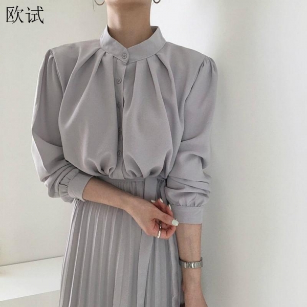 Lengthy Sleeve Workplace Shirt Pleated Elegant