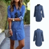 Denim Attire Autumn Trend Flip Down Collar Mini Gown