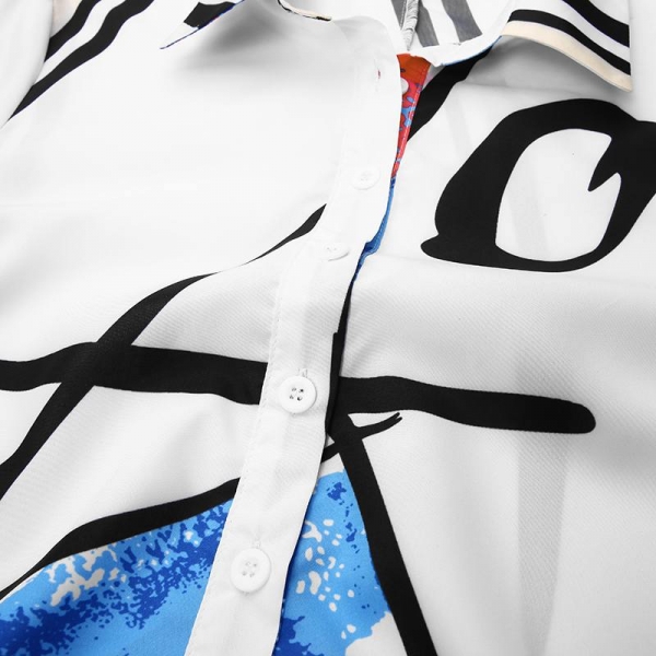 Ladies Graffiti Printed Gown Kaftan Lapel Shirt