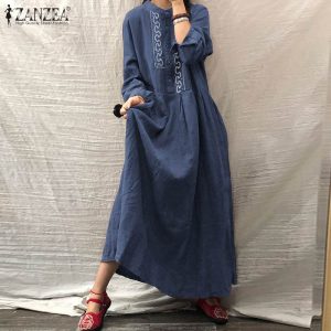 Cotton Linen Kaftan Classic Embroidery Work Lengthy Shirt