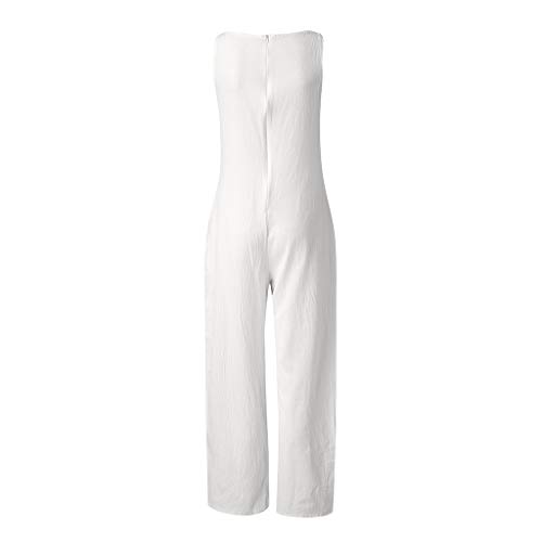 21U9bfb0yHL Wide Leg Cotton Casual Jumpsuit Rompers with Pocket