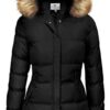 Women's Winter Thicken Padded Parka Jacket with Fur Trim Hood