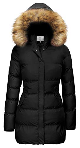 Women's Winter Thicken Padded Parka Jacket with Fur Trim Hood