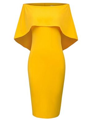 Women's Off Shoulder Fitted Club Midi Dress Size 2XL Yellow