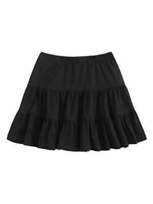 Casual Summer Elastic Waist Solid Ruffle Hem Short Mini Skirt