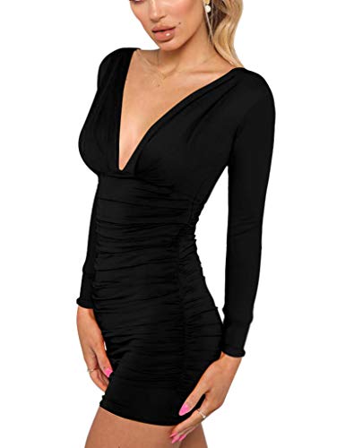3188n3vVsNL.SL1500 Elegant V-Neck Ruched Bodycon Dress - Elevate Your Style at Any Occasion