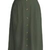 Womens A Line Midi Skirt Elastic Waist Front Button Casual