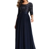 Half Sleeve Round Neck Maxi Special Occasion Dresses Navy Blue