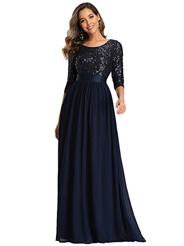 Half Sleeve Round Neck Maxi Special Occasion Dresses Navy Blue