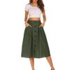 Button Front High Waist A Line Midi Skirt with Pockets