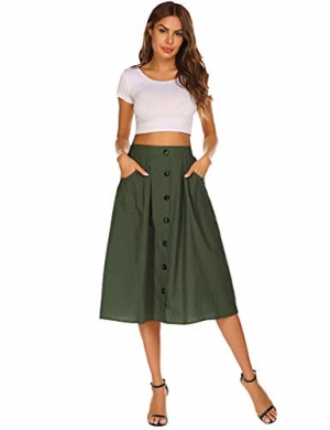 Button Front High Waist A Line Midi Skirt with Pockets Review ⋆ ...