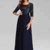 Half Sleeve Round Neck Maxi Special Occasion Dresses Navy Blue
