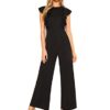 Sleeveless Ruffle Trim Wide Leg High Waist Long Jumpsuit