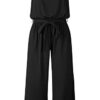 Casual Off Shoulder Solid Color Strapless Belted Wide Leg Jumpsuit Romper