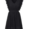 Women's Casual Summer V Neck Ruffle Sleeveless Stretchy