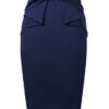 Women's Navy Blue Pleated Bow High Waist Pencil Skirt – Slim Fit Office & Workwear Style
