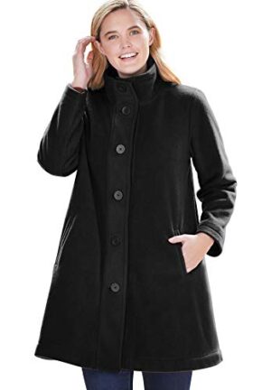 Women's Plus Size Fleece Swing Funnel-Neck Coat